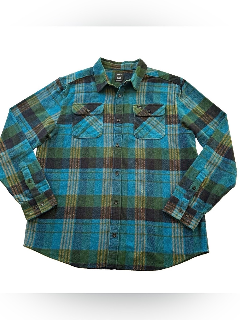 RVCA That'll Work Flannel Button Down Shirt Men’s XL Teal Plaid Skater Grunge